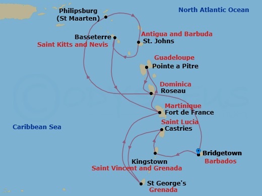 South Caribbean, 14 Nights Route Map