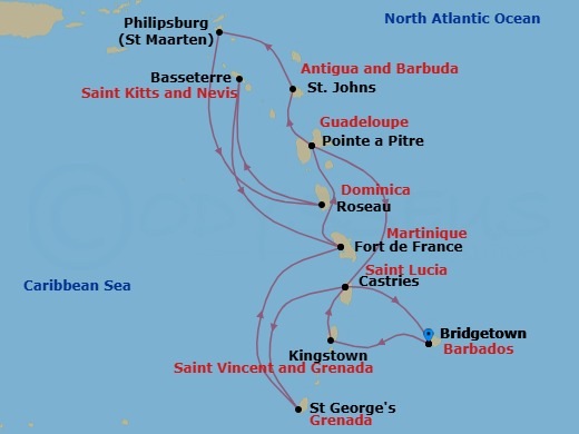South Caribbean, 14 Nights Route Map