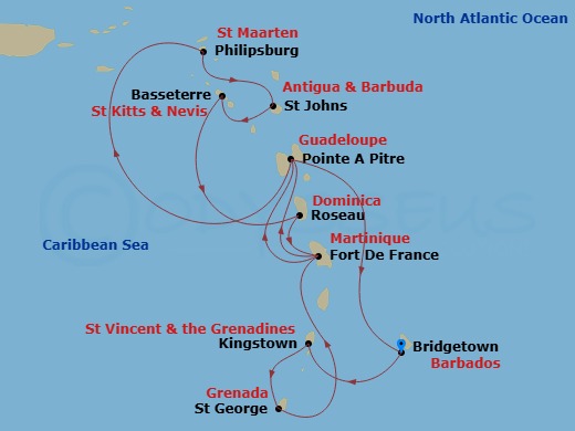 South Caribbean, 14 Nights Route Map