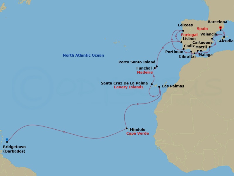 26 Night Cruise Voyage Route Map