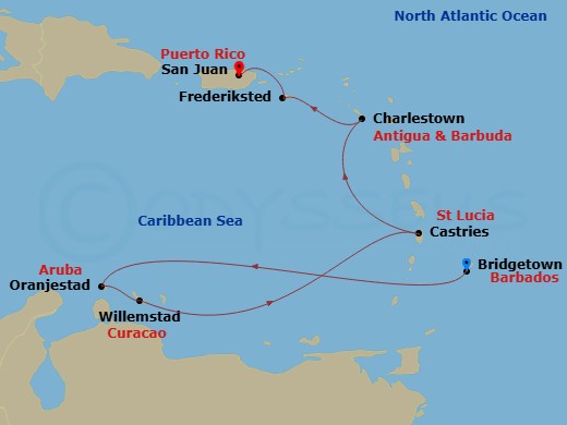 Caribbean New Year's Cruise: Aruba, Saint Lucia & Saint Croix Route Map