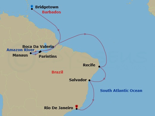 Bridgetown To Rio De Janeiro Route Map