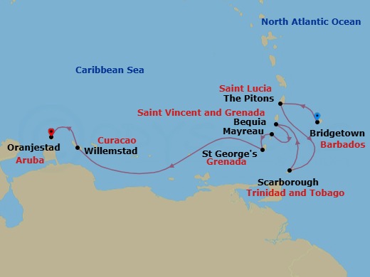 Windward Ways & Tobago Cays Route Map