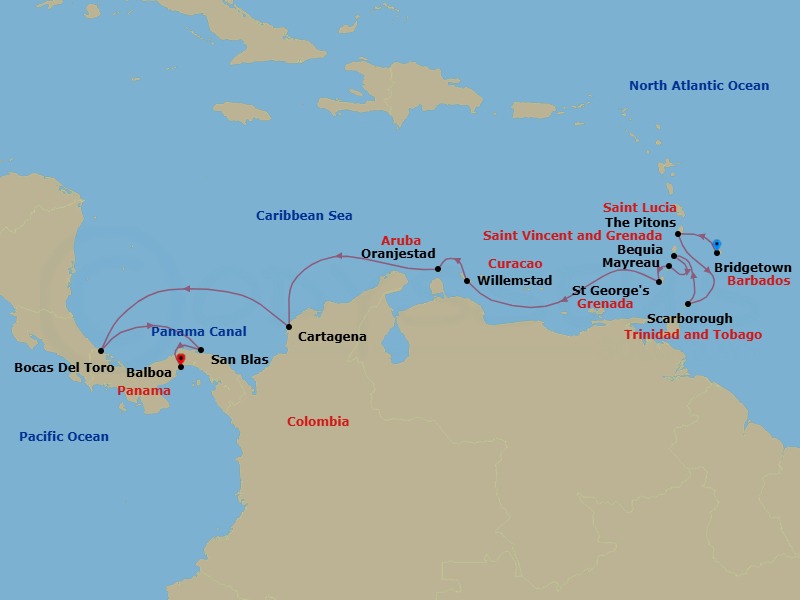 Star Collector: Windward Islands & Spanish New World Route Map