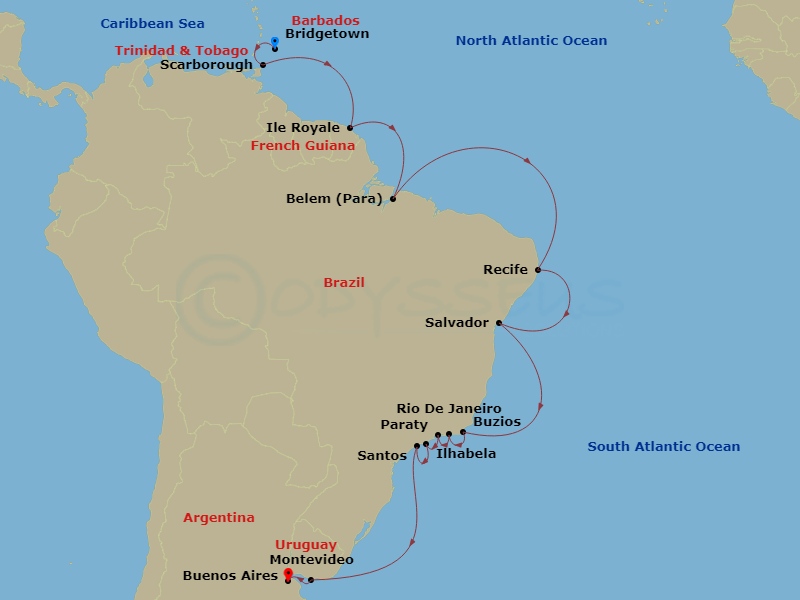 2027 Rio Carnaval Cruise: Rio De Janeiro, Salvador & Buenos Aires Route Map