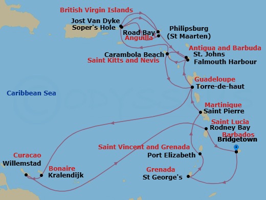 21-Day Bonaire, Curacao & Southern Caribbean Holiday Route Map