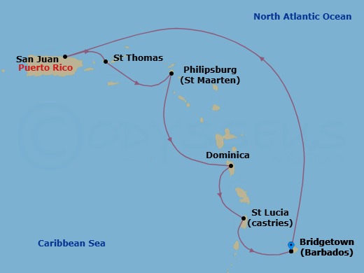 Southern Caribbean With St. Lucia Route Map