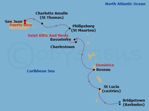 Eastern Caribbean Cruise: Sint Maarten, Saint Kitts & Nevis Route Map