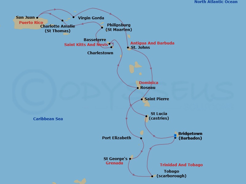 Caribbean Combination Cruise: Dominica, Bequia & Grenada Route Map