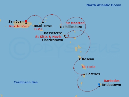 Eastern Caribbean Cruise: Saint Lucia, Dominica & Sint Maarten Route Map