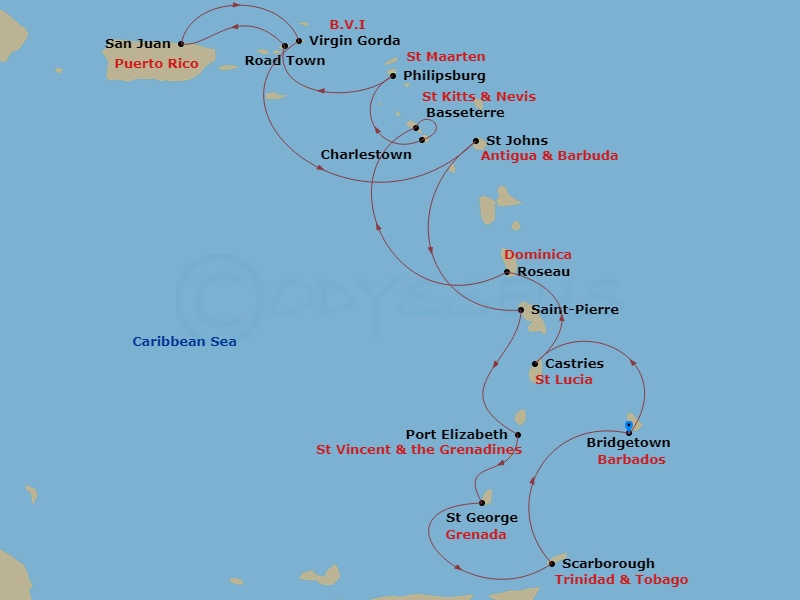 Caribbean Combination Cruise: Dominica, Bequia & Grenada Route Map