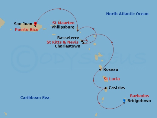 Eastern Caribbean Cruise: Saint Lucia, Dominica & Sint Maarten Route Map
