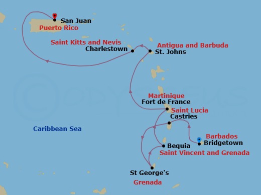 Bridgetown To San Juan Route Map