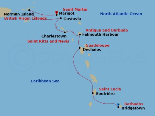 Eastern Caribbean With St. Barths Route Map