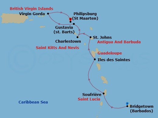 Eastern Caribbean With St. Barths Route Map