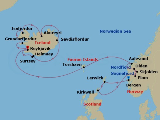 Star Collector: Endless Days Of The North Sea & Iceland Route Map