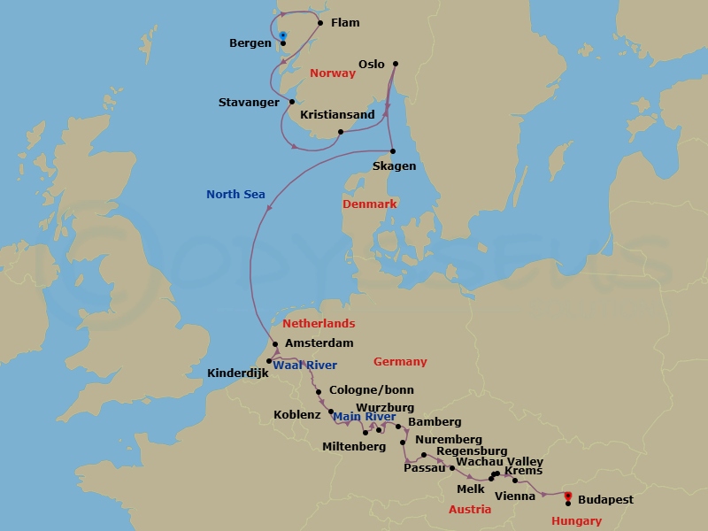 Grand European & Viking Fjords Route Map