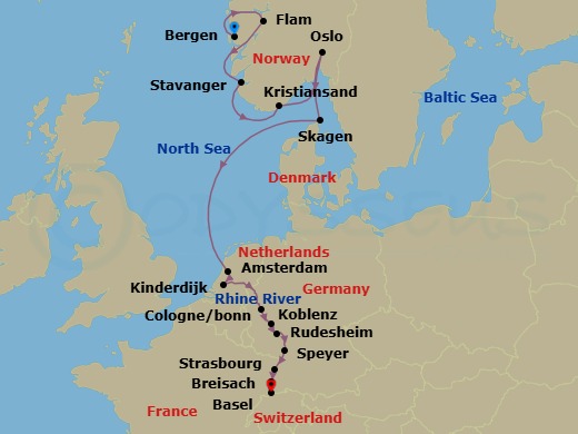 Rhine & Viking Shores & Fjords Route Map