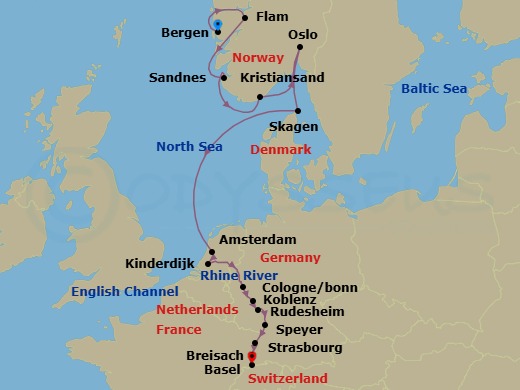 Rhine & Viking Shores & Fjords Route Map