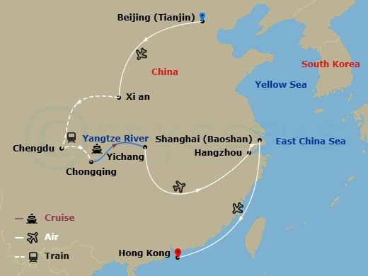 Best Of China & The Yangtze River With Hong Kong Route Map