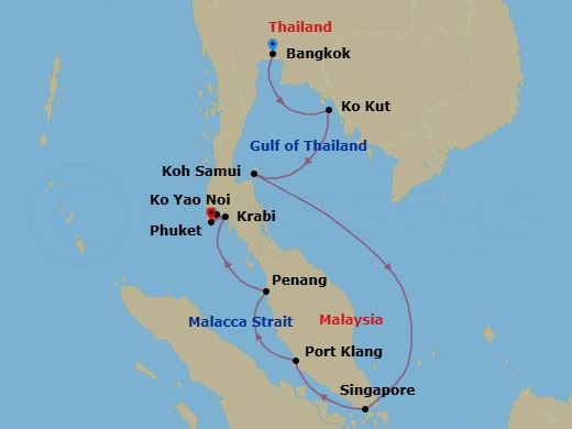 Tantalizing Thailand & Sparkling Singapore Route Map