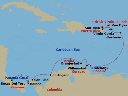 Star Collector: Panama, Aruba & The British Virgin Islands Route Map