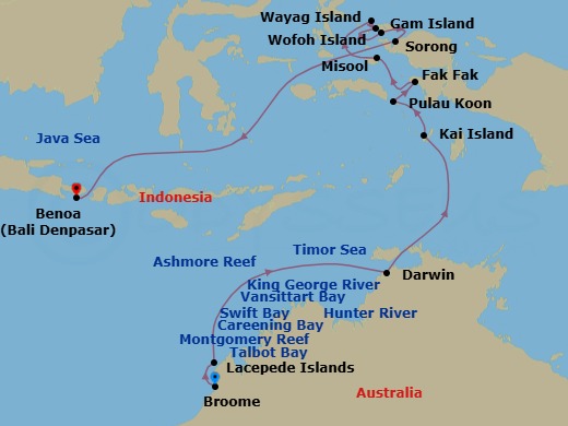 Discover The Kimberley & Raja Ampat: Broome To Bali Route Map
