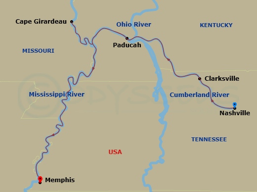 Nashville, Memphis & The Cumberland Route Map