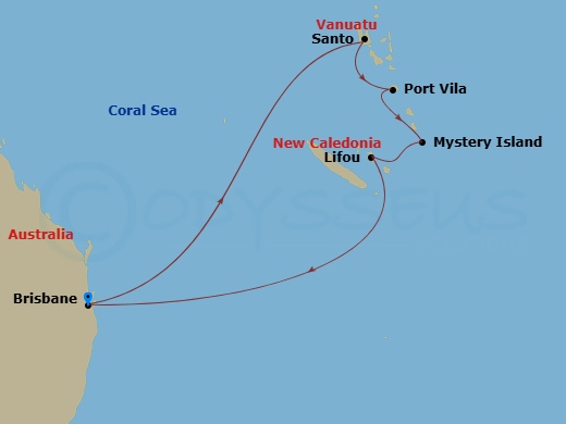 10-Day Vanuatu & New Caledonia Route Map