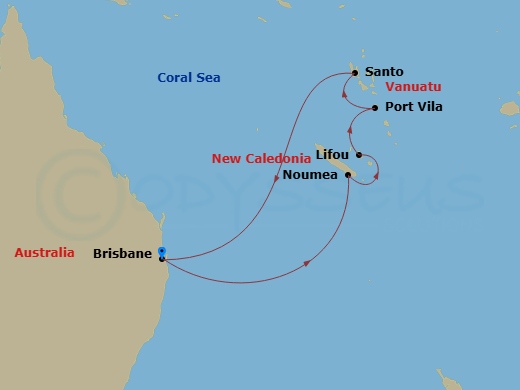9-Day Vanuatu & New Caledonia Route Map