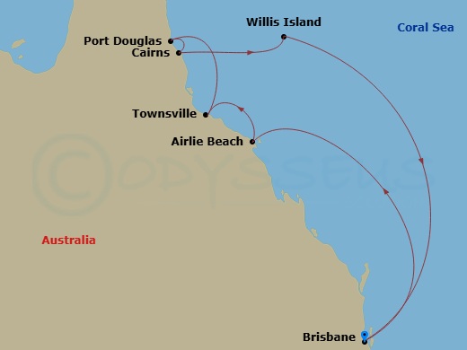 Queensland With Great Barrier  Reef Route Map