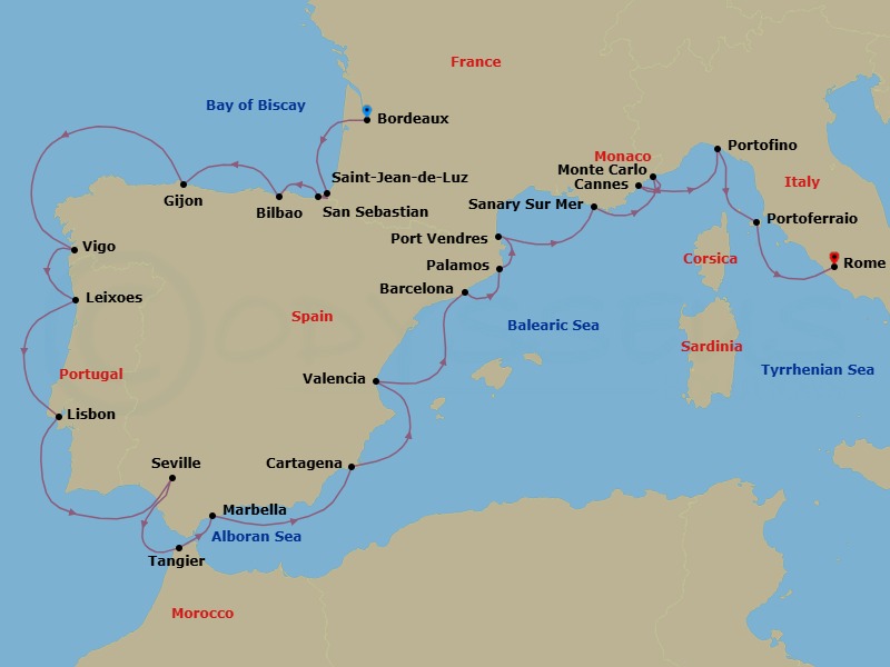 Star Collector: Seaside Sophistication Of Spain And The French & Italian Rivieras Route Map