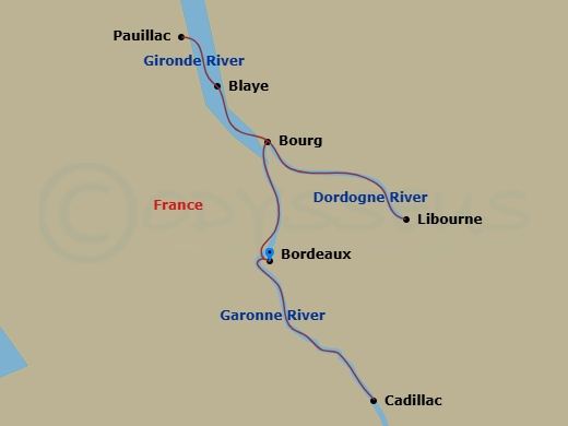7 Night Taste Of Bordeaux (Wine Cruise) Route Map