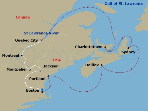 Passage Through New England & Eastern Canada Route Map