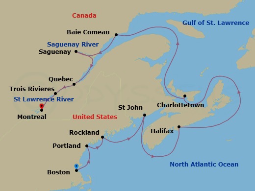 Canada & New England Intensive Cruise: Portland, Saguenay & Montreal Route Map