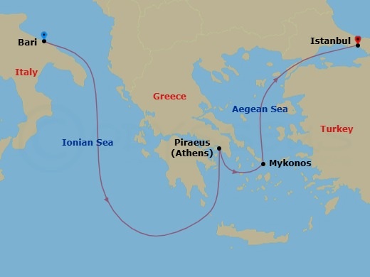 Mediterranean, 4 Nights Route Map