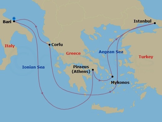 Mediterranean, 7 Nights Route Map