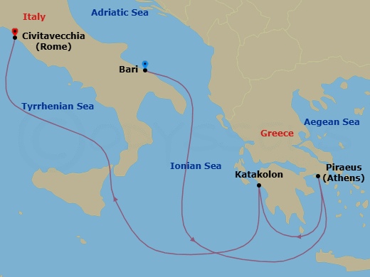 Mediterranean, 5 Nights Route Map