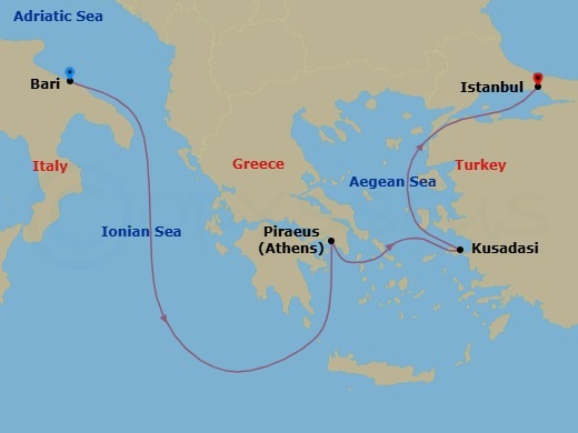 Mediterranean, 4 Nights Route Map