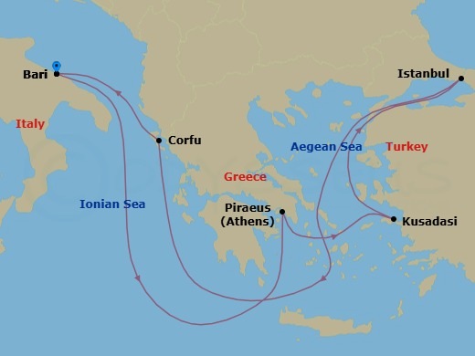 Mediterranean, 7 Nights Route Map