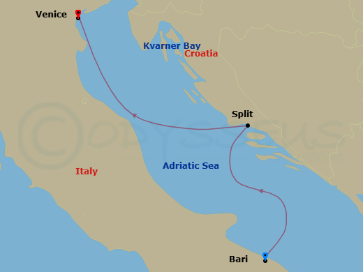 Mediterranean, 2 Nights Route Map