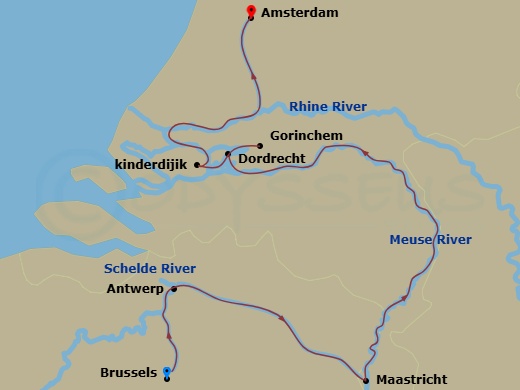 Holland & Belgium At Tulip Time (2028) Route Map