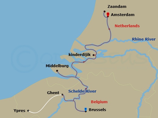 Treasures Of Belgium & Holland Route Map