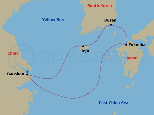 6 Night Fukuoka, Busan & Jeju Cruise Route Map