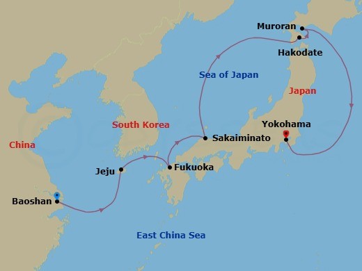 10 Nights Best Of Japan & South Korea Cruise Route Map