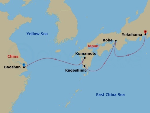 8 Night Kobe, Kagoshima & Kumamoto Route Map
