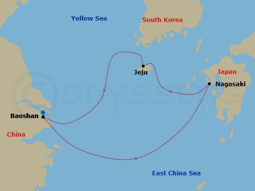 5 Night Nagasaki & Jeju Cruise Route Map
