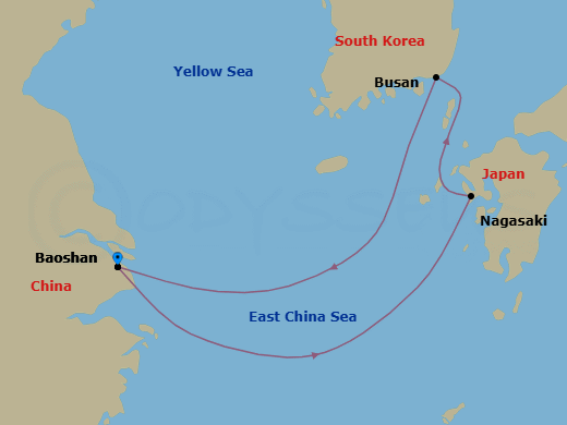 5 Night Nagasaki & Busan Cruise Route Map