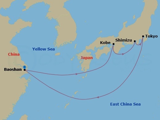 8 Night Tokyo, Mt Fuji & Kobe Cruise Route Map