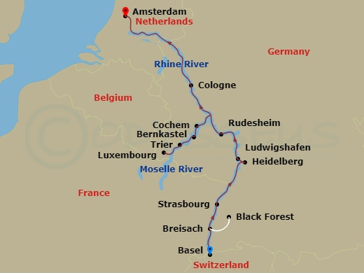 The Rhine & Moselle (Northbound) Route Map